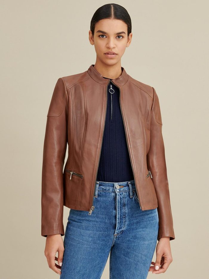 Caitlin scuba brown leather jacket for women - Image 2