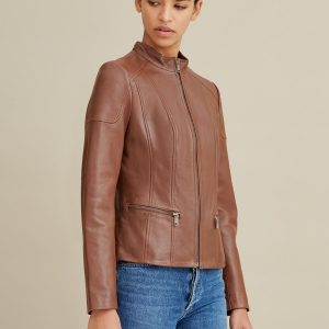 Caitlin scuba brown leather jacket for women