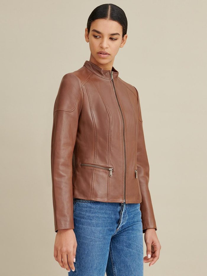 Caitlin scuba brown leather jacket for women