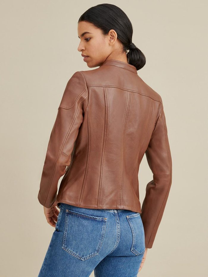 Caitlin scuba brown leather jacket for women - Image 3