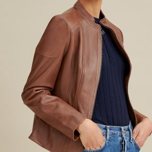 Caitlin scuba brown leather jacket for women - Image 4