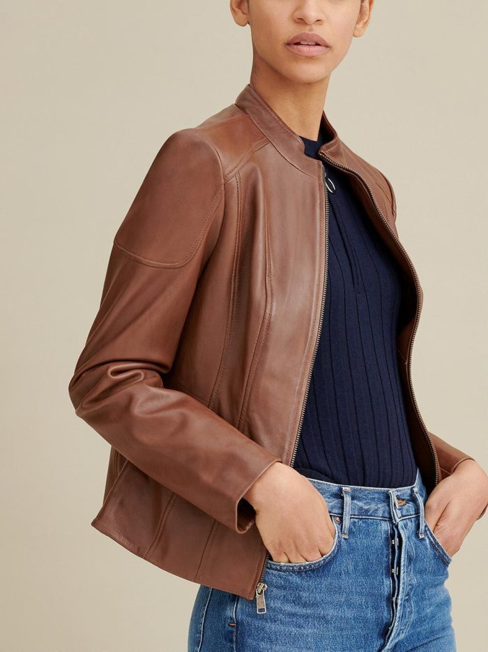 Caitlin scuba brown leather jacket for women - Image 4