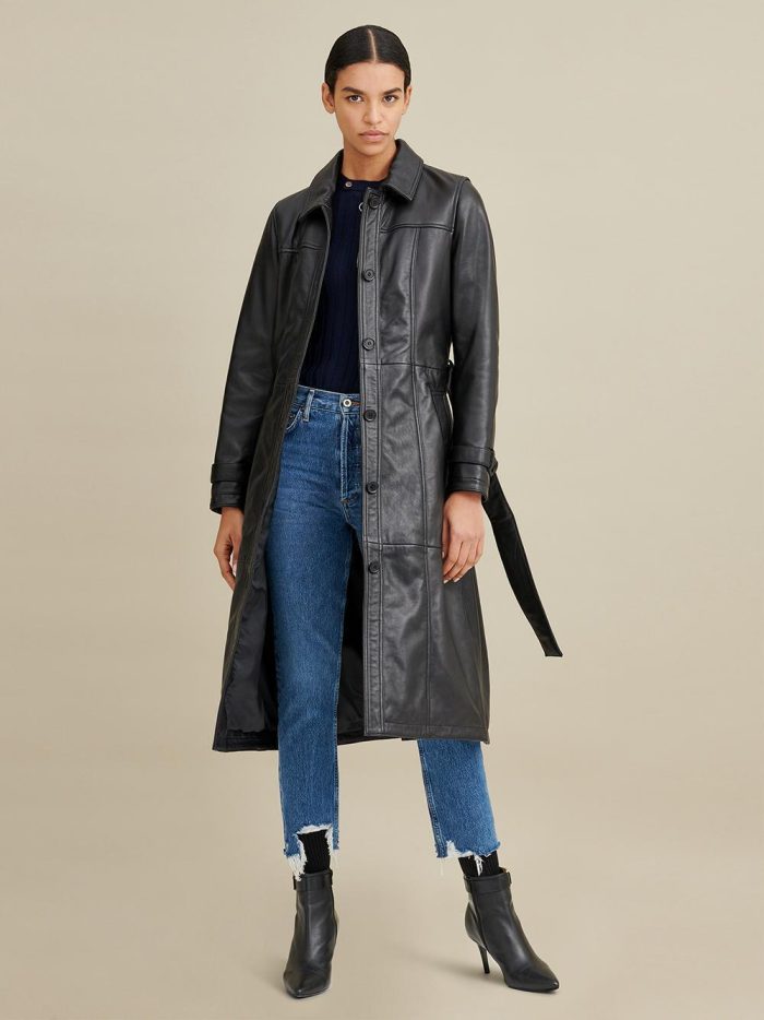 Natasha belted black leather trench for women - Image 3