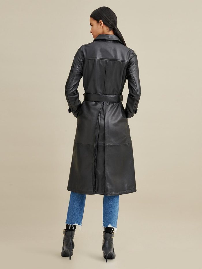 Natasha belted black leather trench for women - Image 2