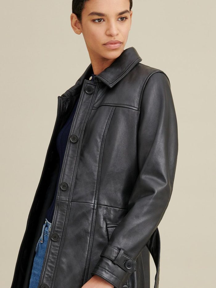 Natasha belted black leather trench for women - Image 4