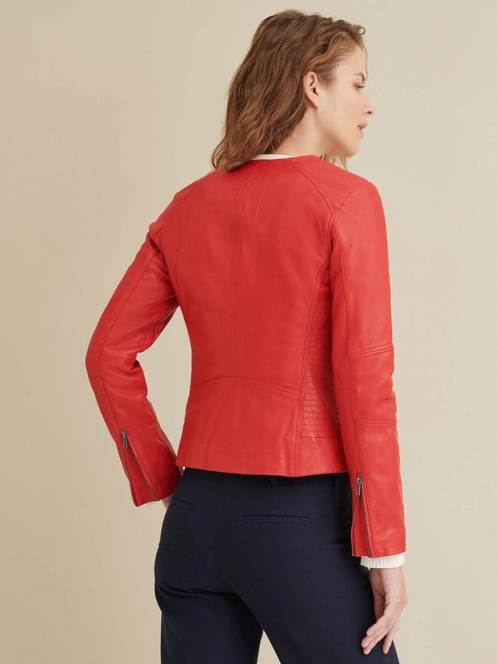 Red leather jacket with side stitching for women - Image 2