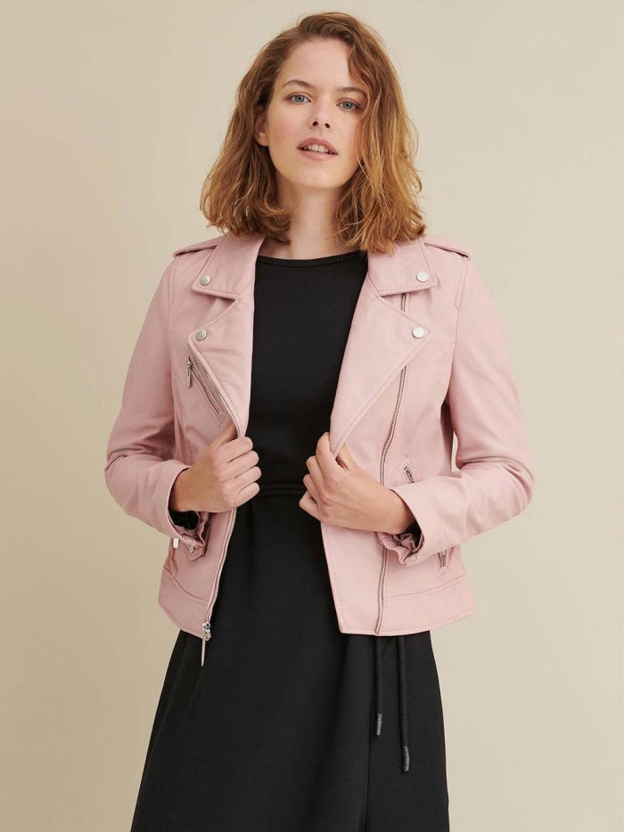 Claire asymmetrical grey leather jacket for women
