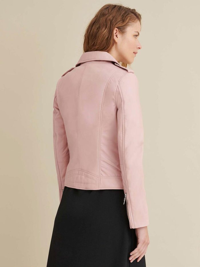 Claire asymmetrical grey leather jacket for women - Image 3