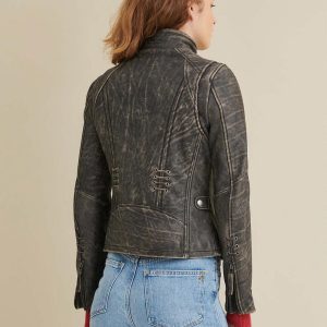 Stella distressed black leather jacket for women - Image 3