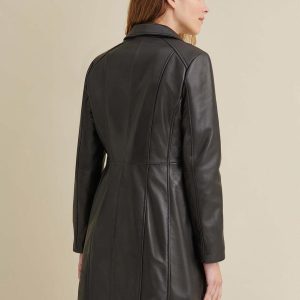 Nora button down black leather trench coat for women - Image 2