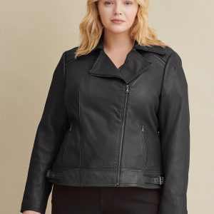 Black leather jacket with zipper details for women