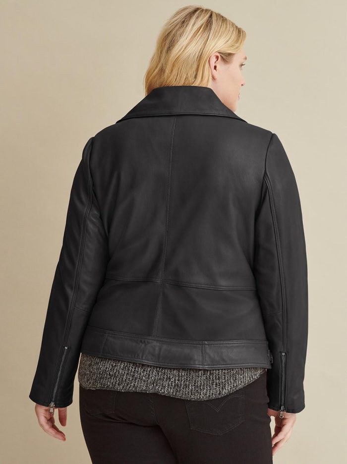 Black leather jacket with zipper details for women - Image 3