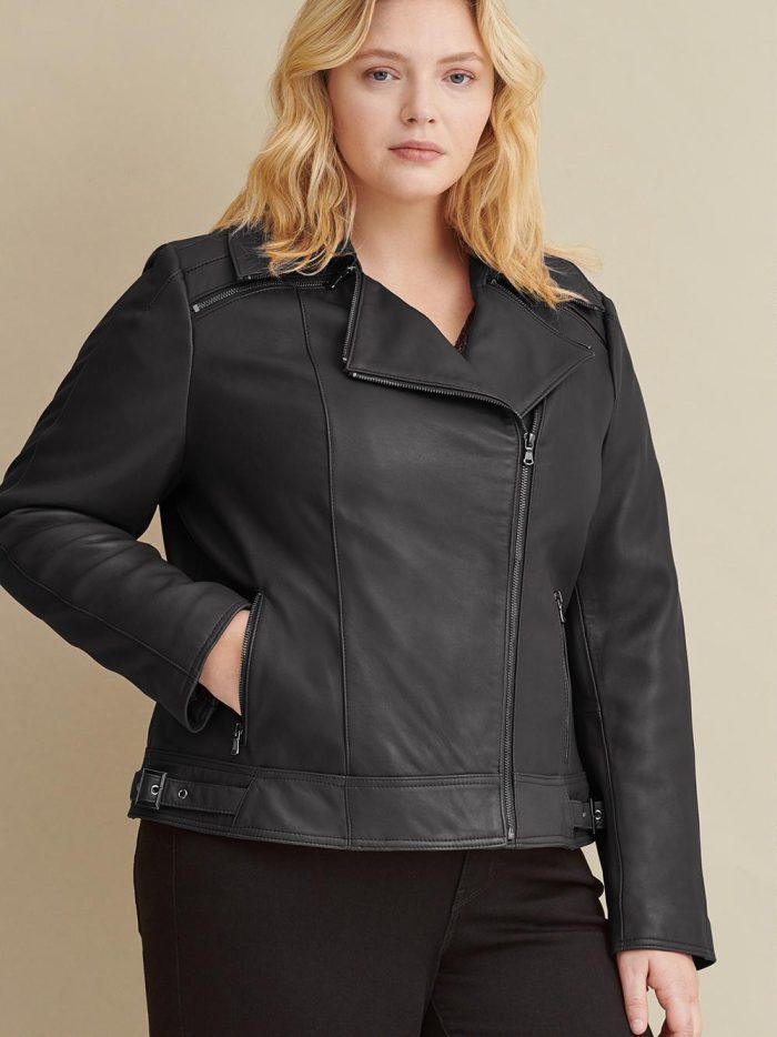 Black leather jacket with zipper details for women - Image 4