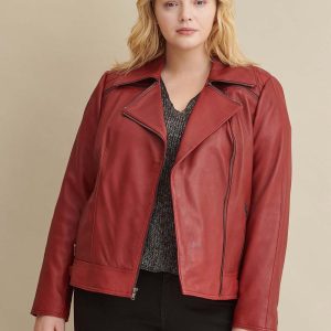 Brown leather jacket with zipper details for women