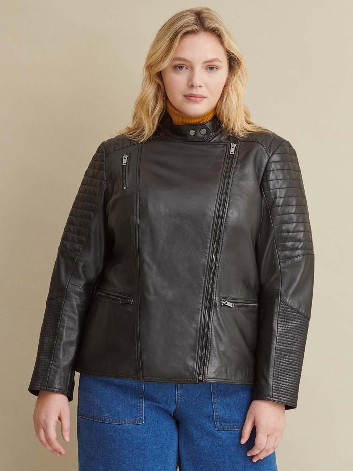 Plus size quilted black leather jacket for women - Image 4