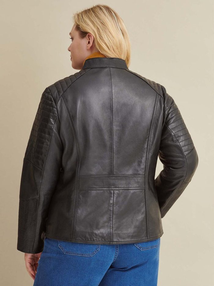 Plus size quilted black leather jacket for women - Image 3