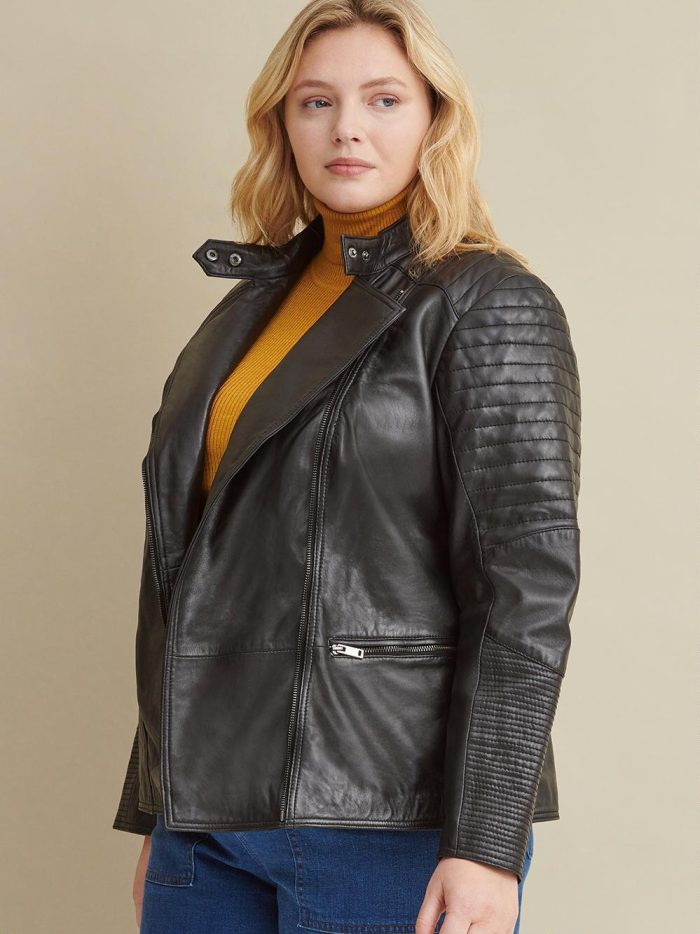 Plus size quilted black leather jacket for women - Image 2