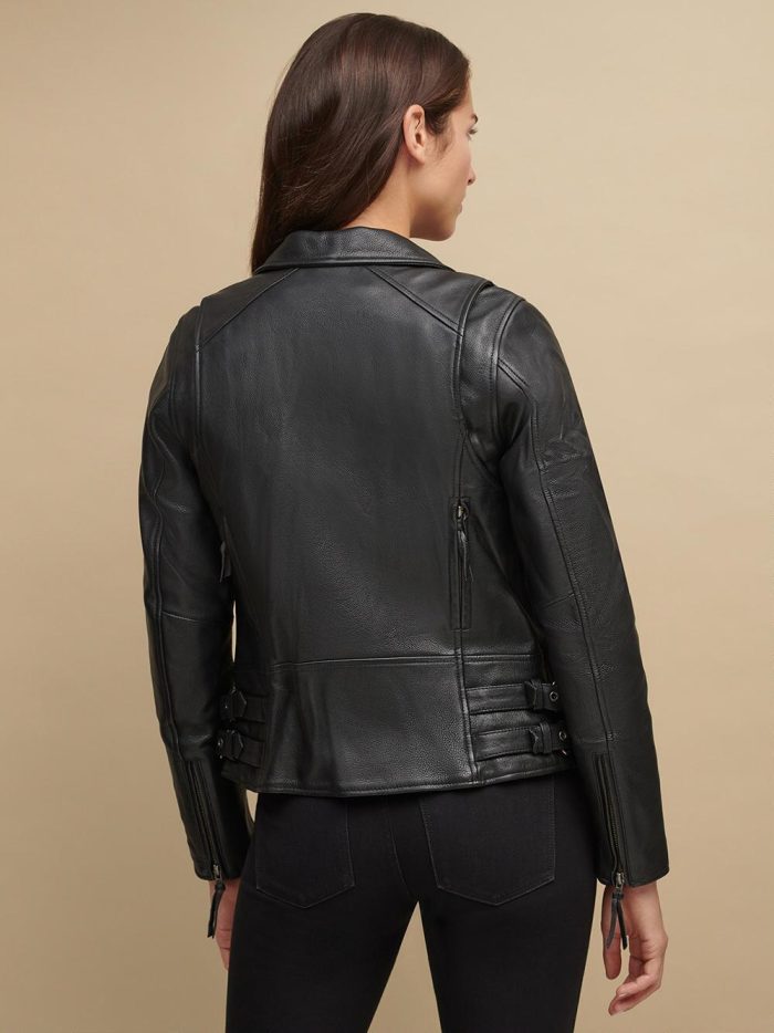 Performance style black leather jacket for women - Image 3