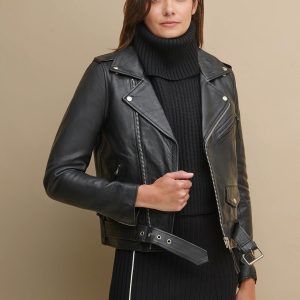 Performance style snap down lapel black jacket for women