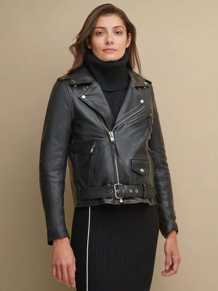 Performance style snap down lapel black jacket for women - Image 2