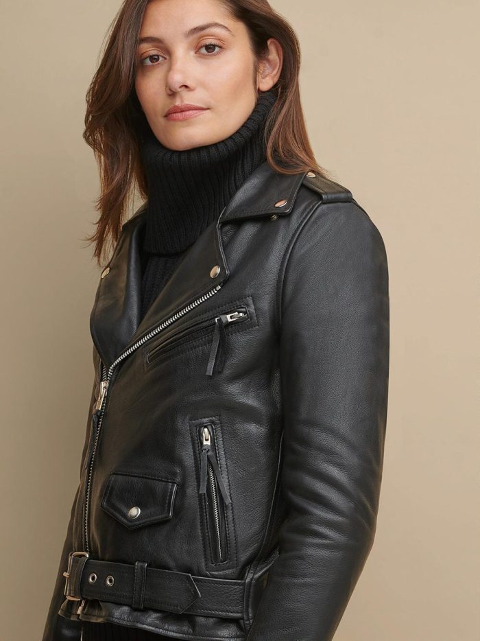 Performance style snap down lapel black jacket for women - Image 4