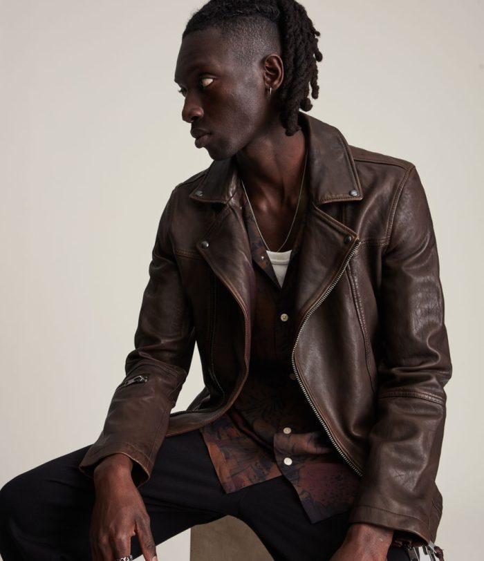 Heron brown leather biker jacket for men - Image 2