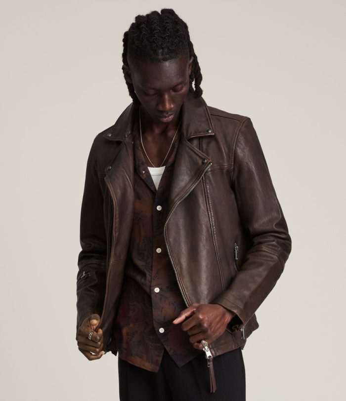 Heron brown leather biker jacket for men