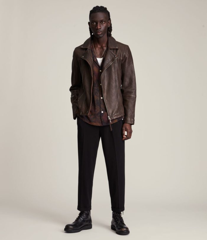 Heron brown leather biker jacket for men - Image 3