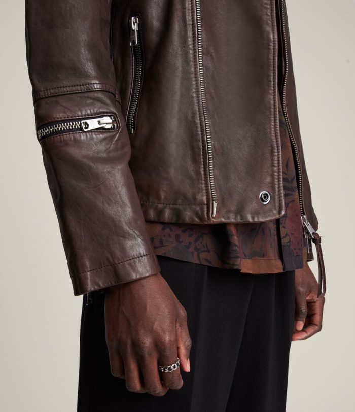 Heron brown leather biker jacket for men - Image 4