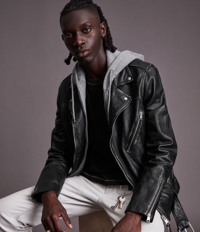 Charter black leather biker jacket for men - Image 2