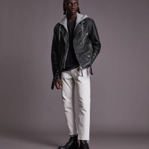 Charter black leather biker jacket for men