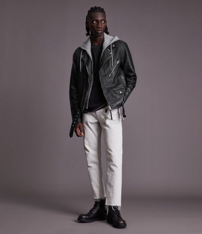 Charter black leather biker jacket for men