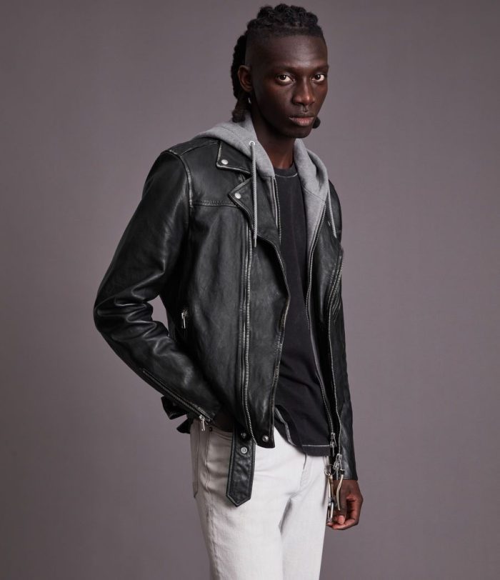 Charter black leather biker jacket for men - Image 4