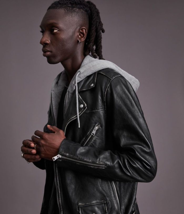 Charter black leather biker jacket for men - Image 3