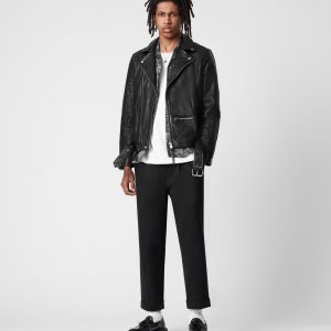 Wick black leather biker jacket for men