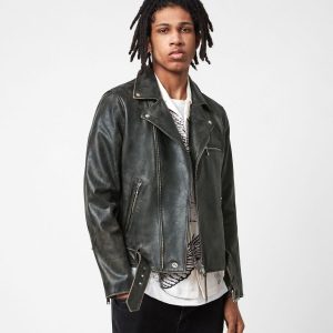 Hank black leather biker jacket for men