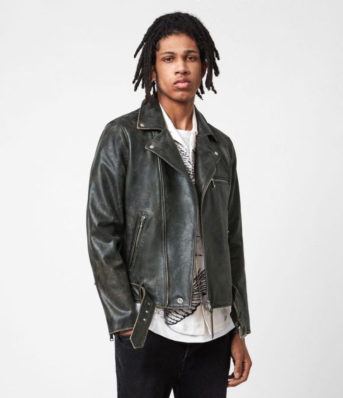 Hank black leather biker jacket for men
