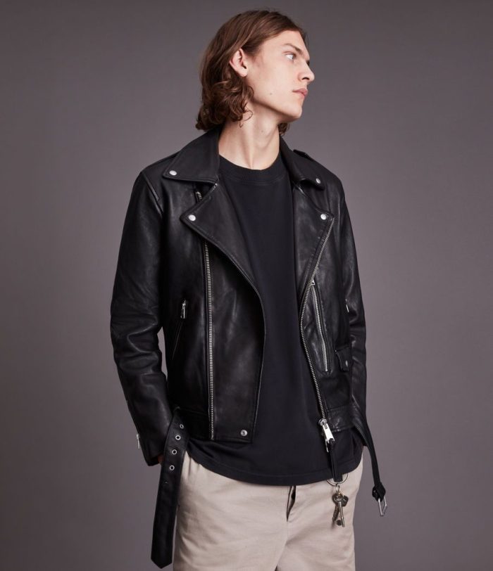 Dren black leather biker jacket for men - Image 2