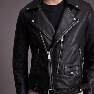 Dren black leather biker jacket for men
