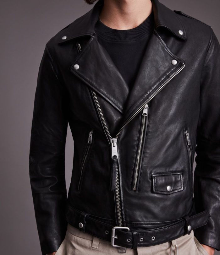 Dren black leather biker jacket for men