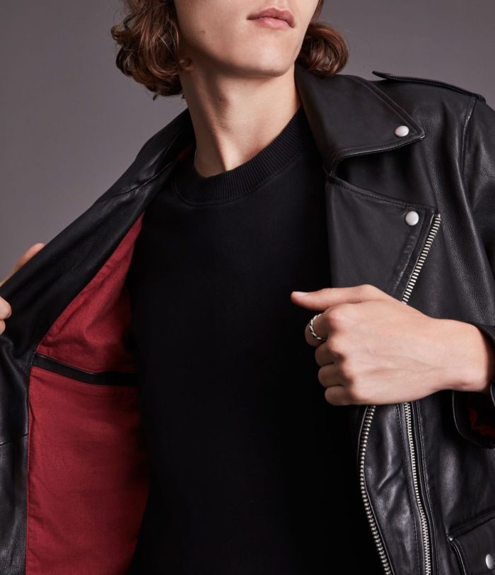 Dren black leather biker jacket for men - Image 3