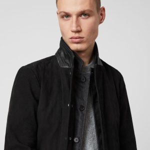 Survey black leather blazer jacket for men