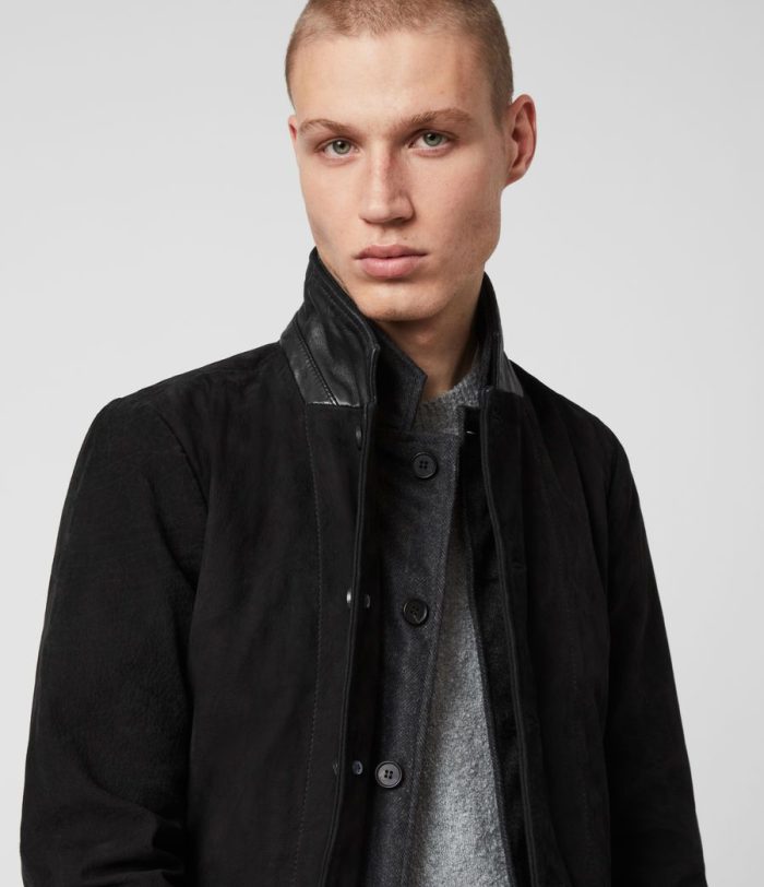 Survey black leather blazer jacket for men