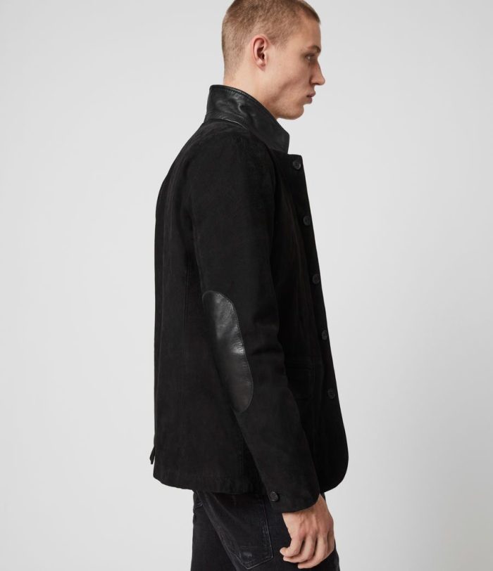 Survey black leather blazer jacket for men - Image 2