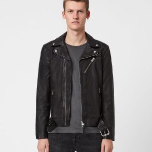 Rigg black leather biker jacket for men