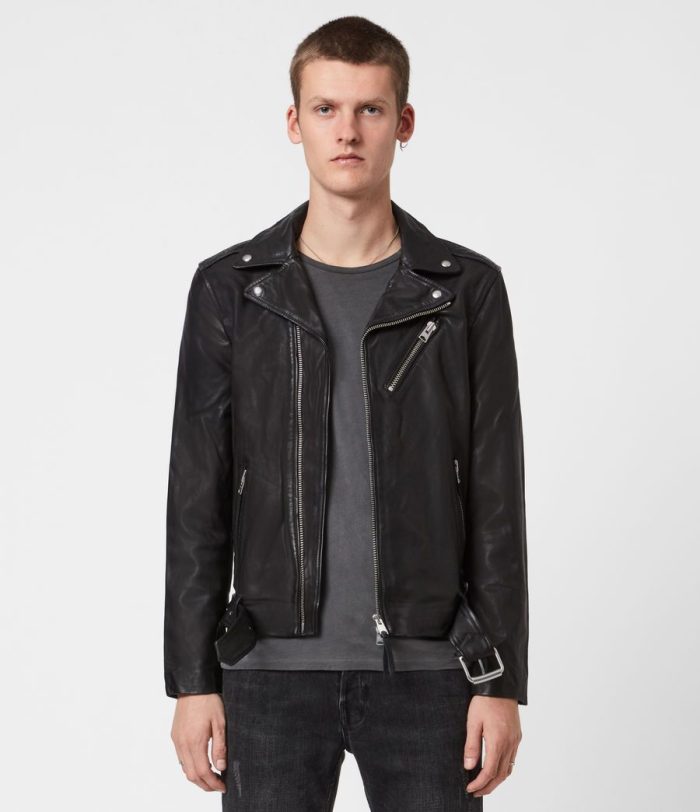 Rigg black leather biker jacket for men