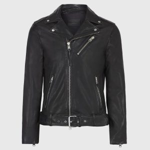 Rigg black leather biker jacket for men - Image 2
