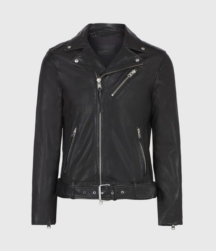Rigg black leather biker jacket for men - Image 2
