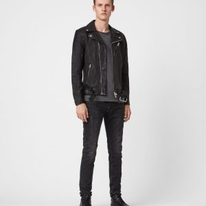 Rigg black leather biker jacket for men - Image 3