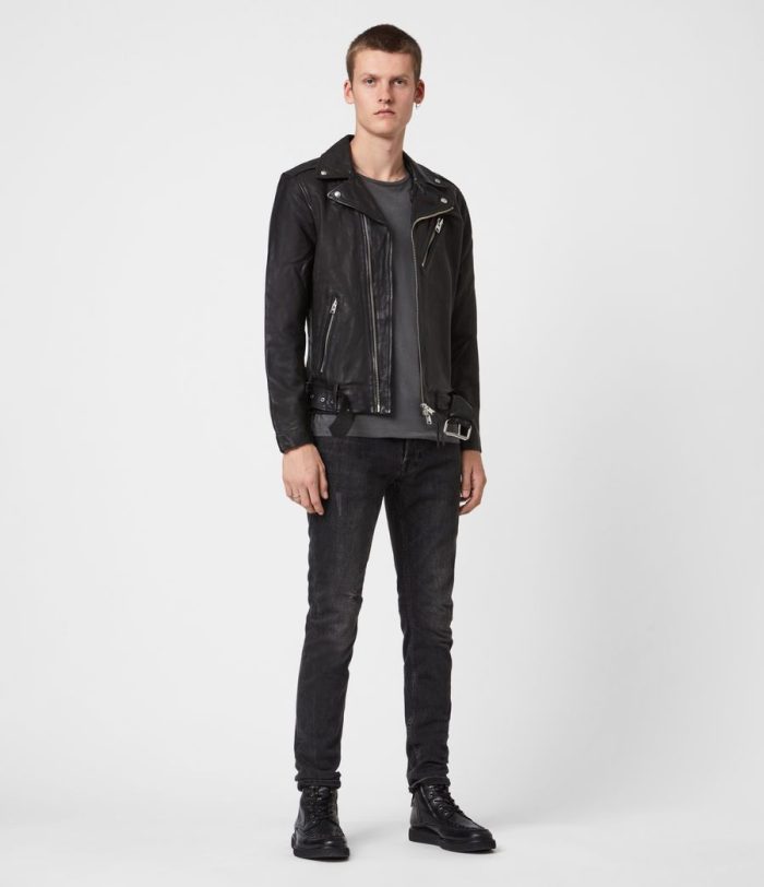 Rigg black leather biker jacket for men - Image 3